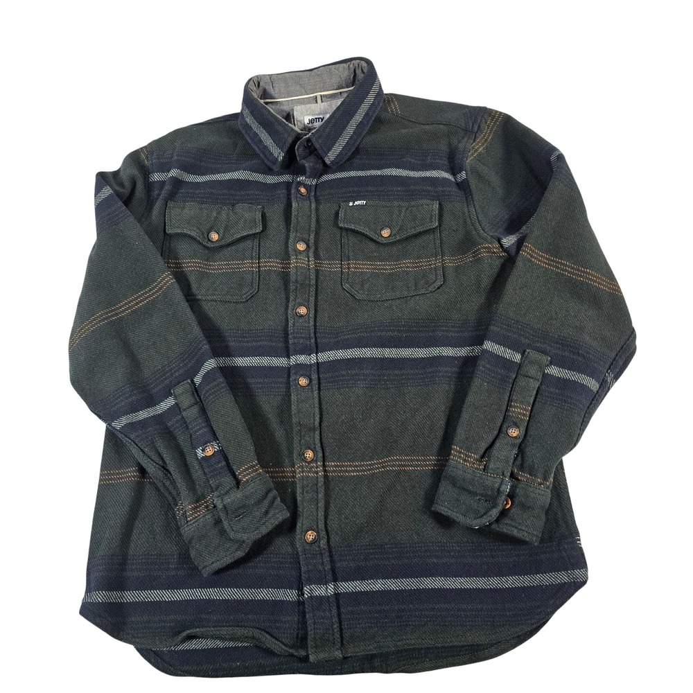 Jetty‎ Marine Supply Company Mens Plaid Flannel Shirt Size M Green Blue